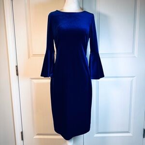 Calvin Klein Royal Blue Velvet Long Sleeve Sheath Dress